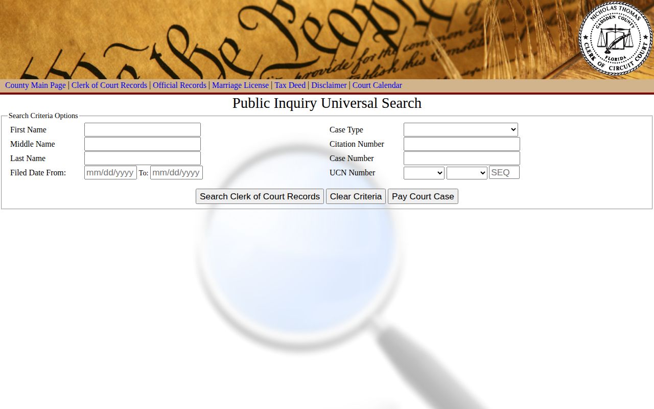 Gadsden County court record search for booking dispositions